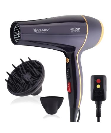 VAGARY Professional Salon Hair Dryer 2200wNegative Ionic Blow DryerPowerful AC Motor Blow DryerLow Noise Hair Dryers2 Speeds and 2 Heat Settings 1 Cold Button(1 Diffuser and 1Concentrator)