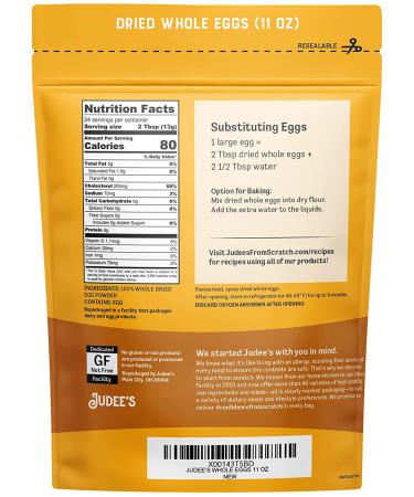 Judee's Whole Egg Powder - Pure Pasteurized Egg  11oz | One Ingredient - Buy Online on GoSupps.com