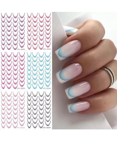 Colorful French Line Nail Art Stickers Gradient Color French Tip Nail Decals 3D Self-Adhesive Nail Tips Guides Stripe Lines Nail Sliders Manicure Accessories for DIY Nail Art Decorations Stencil Tools colored french tip