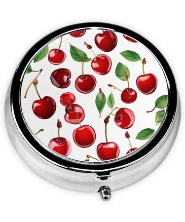 Red Cherries Mini Round Pill Box | 3 Compartment Portable Organizer for Travel & Home Use - Buy Online on GoSupps.com