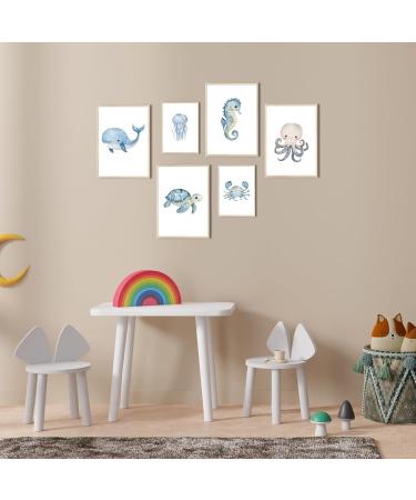 Meinbaby123 Underwater World Pictures for Children's Room | 6 Set DIN A4 & DIN A5 | Whale Turtle Jellyfish Decor | Perfect Gift for Birth | Sea-Themed Wall Art - Buy Online on GoSupps.com