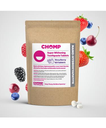 Chomp Very Berry Toothpaste Tablets Refill Nano Hydroxyapatite Whitening Tablets for Enamel Strength Sensitive Teeth Relief Fluoride-Free Travel-Friendly Eco-Friendly Plastic-Free Oral Care