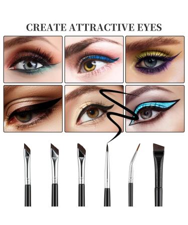 Tiesome 6PC Angled Eyeliner Brush Set - Ultra Thin Precision Eyeshadow Makeup Tools for Brides & Eyebrow Cosmetics - Buy Online on GoSupps.com