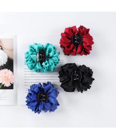 4 Pack Korean Ribbon Silk Chiffon Hair Claw Clips - Blue Black Burgundy Red Green Butterfly Octopus Large Rose Flower Bows - Women's Accessories - Buy Online on GoSupps.com
