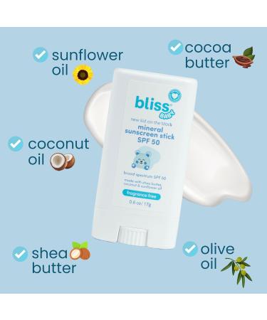 Bliss Baby Mineral Face Sunscreen Stick SPF 50 Natural Zinc Oxide Unscented Hypoallergenic & Dermat Tested Water-Resistant Vegan Sensitive Skin - For Toddlers Babies Kids & Whole Family - Buy Online on GoSupps.com