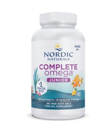 Nordic Naturals Complete Omega-3 JR 283mg Omega-3 for Kids Lemon Flavor with EPA and DHA 180 Soft Capsules Lab Tested Soy Free Gluten Free Non-GMO
