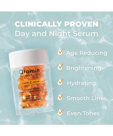 Qtamin Vitamin C Face Serum Capsules - Moisturizing & Anti-Aging Formula (30 Count) - 1oz Bottle - Buy Online on GoSupps.com