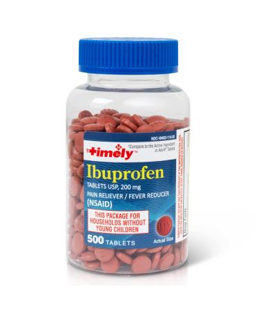 Timely - Ibuprofen 200mg - 500 Tablets - Compared to Advil Tablets - Pain Relief Tablets and Fever Reducer for Adults - for Headache Relief Menstrual Pain Tooth and Muscular Aches Ibuprofen 200mg 500 Count (Pack of 1)