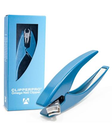 Clipperpro Omega Select Fingernail Clipper - Ergonomic Large Nail Clippers for Women & Men | Heavy-Duty Nail Cutters | Fingernail Clippers with Swivel Head (Blue Edition)