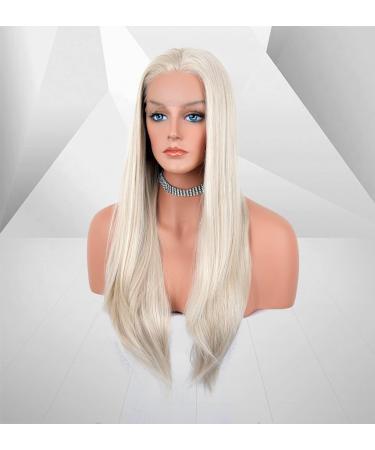 Vebonny White Blond 613 Lace Front Wig for Women | Realistic Synthetic Hair | 22 Platinum Blonde Middle Parting Wig | Glue-Free Hair Replacement #035-NEW - Buy Online on GoSupps.com