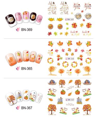 Fall Nail Stickers - Halloween & Thanksgiving Nail Art Decals | 12 Sheets Maple Leaf Pumpkin Turkey Water Transfer Stickers for DIY Thanksgiving Day Decor - Women, Girls, Kids - Buy Online on GoSupps.com