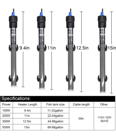 WELOMELO Submersible Fish Tank Heating Rod - Temperature Adjustable Thermostatic Rod (100W/200W/300W/500W) | 2 Suction Cups - Buy Online on GoSupps.com
