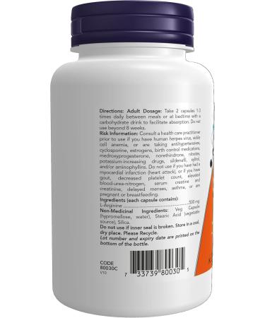 NOW Supplements L-Arginine 500mg Capsules 100 Count - Buy Online on GoSupps.com