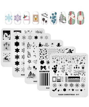 Kads Nail stamp plate Christmas motif nail art stamp stencil snowflake Santa Claus Christmas tree stockings manicure printing DIY picture nail stamp plate 5 pieces - Buy Online on GoSupps.com