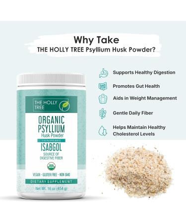 THE HOLLY TREE Organic Psyllium Husk Powder 16 oz - Psyllium Husk Powder Organic for Gut Cleanse & Regularity - Premium Fiber Supplement - Vegan Gluten-Free Non-GMO USDA Certified - Buy Online on GoSupps.com