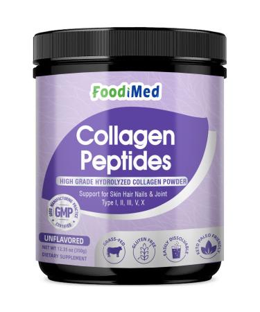 Multi Collagen Peptides Powder - Hydrolyzed Collagen with Vitamin C Hyaluronic Acid & Biotin Skin Hair Nails Joint & Anti-Aging Support 35 Servings 12.35 Ounce (Pack of 1)