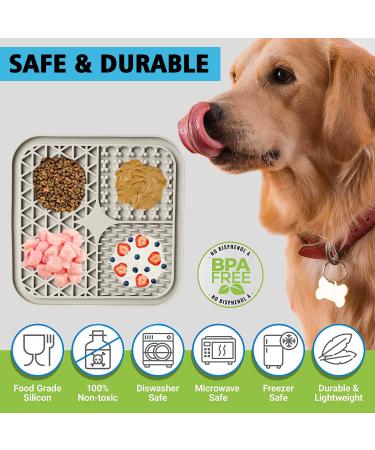 Kwispel Large Dog Lick Mat with Suction Cups for Anxiety - Slow Feeder Dispensing Treater Pad - Peanut Butter Flavor - Grey - Buy Online on GoSupps.com