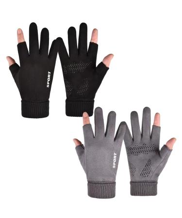 HOAAIGO 2 pieces of windproof waterproof running gloves touchscreen non-slip sports gloves light running gloves warm bicycle liner gloves winter gloves for men women