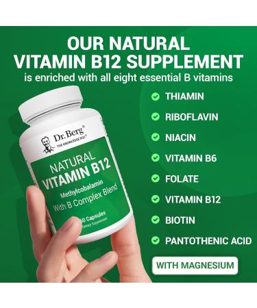 Dr. Berg Natural Vitamin B12 1000 mcg with B Complex Blend - Methylcobalamin B12 for Energy Nerve Health and Cognitive Function* - Methylated B12 with Folate - 60 Capsules (2-Month Supply) - Buy Online on GoSupps.com