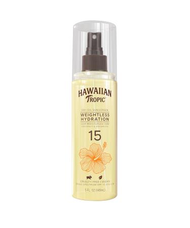 Hawaiian Tropic Weightless Hydration Dry Oil Sunscreen Mist SPF 15  5oz | Sunscreen Oil  Dry Oil Sunscreen Spray  Hawaiian Tropic Sunscreen SPF 15  Oxybenzone Free Sunscreen SPF 15  5oz