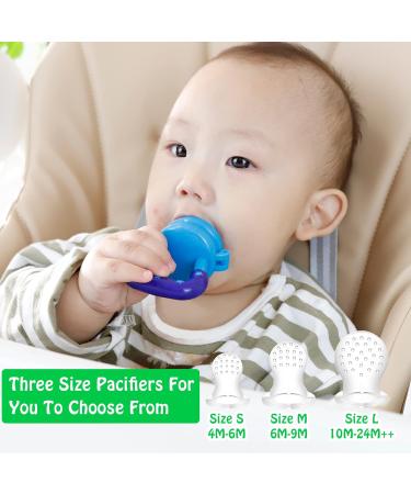 HAOBAOBEI Baby Food Feeder/Fruit Pacifier Teether (2 Pack) with 3 Silicone Pouches - Blue & Green - Buy Online on GoSupps.com