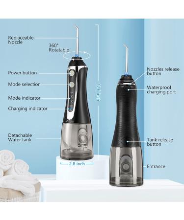 Water Dental Flosser - H2ofloss Cordless Oral Irrigator for Braces & Travel, Waterproof with 6 Nozzles - Black - Buy Online on GoSupps.com