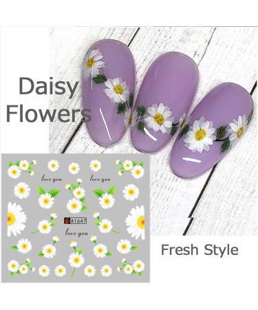 Daisy Nail Art Stickers Decals - 12 Sheets Water Transfer Slider for Women & Girls - Spring Summer Floral Decorations - Buy Online on GoSupps.com
