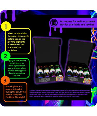 Aofmoka Neon Body and Face Paint - Glows in the Dark, Blacklight Reactive, 8 Non-Toxic Fluorescent Colors - Buy Online on GoSupps.com