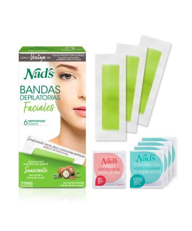 Nad's Nad's 20-Pack Hypoallergenic Facial Wax Strips for Women with 20 Wax Strips + 4 Soothing Oil Wipes