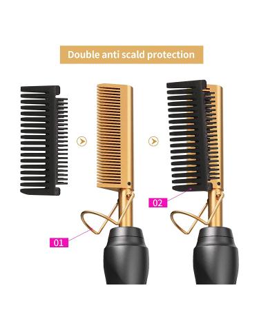 Ceramic Electric Hot Comb Hair Straightener - 3-in-1 Curling Iron for Natural Black Hair, Beard, Wigs - Holiday Gift - Gold - Buy Online on GoSupps.com