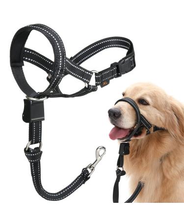Dog head necklace no pulling soft headhaft with safety clip for heavy pullers durable dog training halter stops pulling for walks with medium -sized large dogs XL black