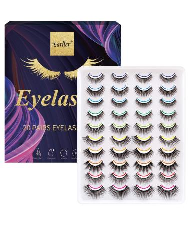 EARLLER 20 Pairs Faux Mink Fluffy Volume False Eyelashes Pack, 10 Styles Reusable Handmade Makeup Lashes Set, Including 3D and 5D, Natural Look, Short and Long Dramatic Lashes (Various 20 Pairs)