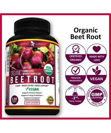 Buy Potent Garden Premium Organic Beet Root Tablets - 1350mg with Black Pepper for Heart Health Blood Pressure & Athletic Performance - 120ct - International Shipping Available - Buy Online on GoSupps.com