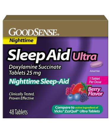 GoodSense Doxylamine Succinate Tablets 25 mg Berry Flavored Night-time Sleep Aid 48 Count