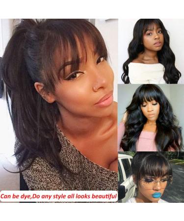12 Inch Body Wave Bob Wig with Bangs | Brazilian Virgin Human Hair | 130% Density | Machine Made None Lace Front Wig for Black Women - Buy Online on GoSupps.com