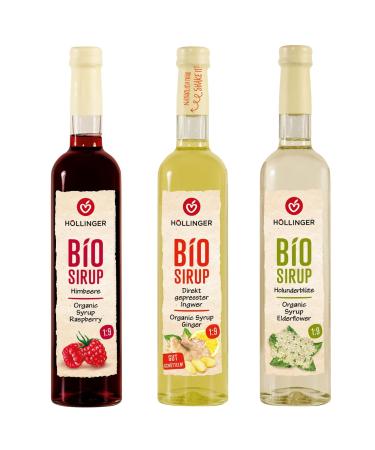 H llinger Sirop B O Biologique Pack de 3 Saveurs Framboise Gingembre Fleur de Sureau 1:9