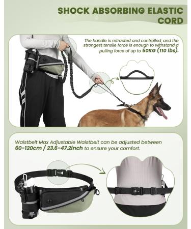 Premium Dog Jogging Lines & Heelay Belt - Reflective Leash for Large & Small Dogs - Comfortable Dual Handle Design in Army Green - Buy Online on GoSupps.com