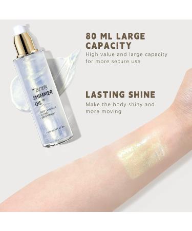 NewBang Shimmer Body Oil Glow Face & Body Highlighter - Long-lasting, Waterproof & Moisturizing Liquid Illuminator for Radiant Silver Shine - 2.8Fl Oz Moonlight White - Buy Online on GoSupps.com