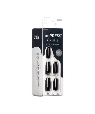 KISS imPRESS No Glue Mani Press On Nails - All Black Coffin Shape Medium Size 30 Nails & Accessories - Buy Online on GoSupps.com