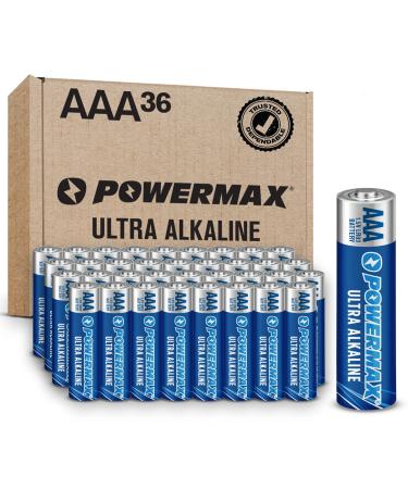 Powermax 36 Count (Pack of 1) AAA Batteries, Ultra Long Lasting Alkaline Battery, 10-Year Shelf Life, Recloseable Packaging