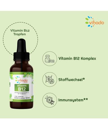 Buy Vihado Nature Vitamin B12 High-Dose Drops - Vegan Alcohol-Free 50ml (1250 Drops) - Optimal Health & Energy Support - Buy Online on GoSupps.com