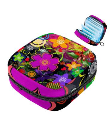 Abstract floral flowers decorative ornaments women binding storage bag menstrual pad bag Pockable menstrual cup pocket with zipper for teen