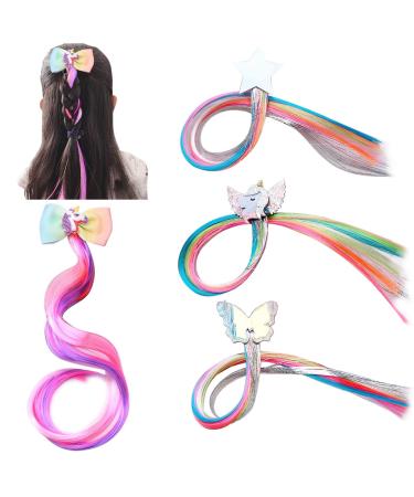 VEGCOO 4 Pieces Kids Hair Extension Rainbow Princess Unicorn Hair Clips Children Highlights Neon Colors Hairpin for Girls Princess Birthday Party Daily