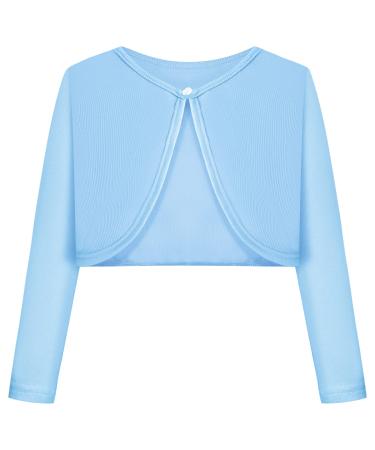 BONNY BILLY Girls Cardigan Long Sleeve Knitted Cotton Bolero Shrug Kids Clothing 4-5 Years Light Blue