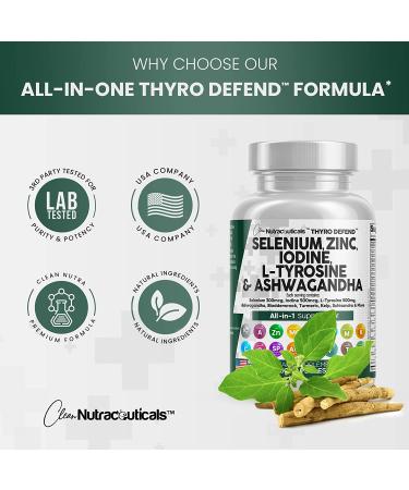 Selenium 300mcg Zinc 50mg Iodine 500mcg Thyroid Support Supplement with Ashwagandha, Bladderwrack, Turmeric & More - 60 Caps - Made in USA - Buy Online on GoSupps.com