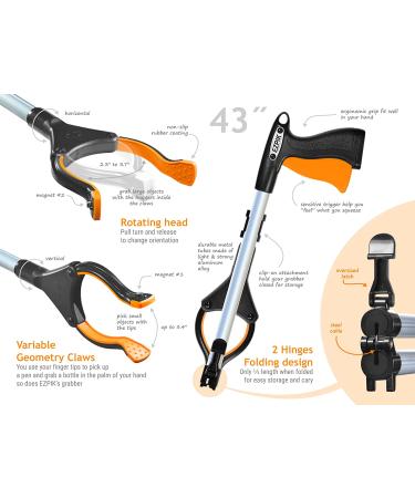 EZPIK Folding Grabber Tool 43 Inch +Magnets - Extra Long Handled Reacher Grabber | Heavy Duty Grabber Reacher Tool for Elderly | Trash Picker Grabber with Rotating Head - Buy Online on GoSupps.com