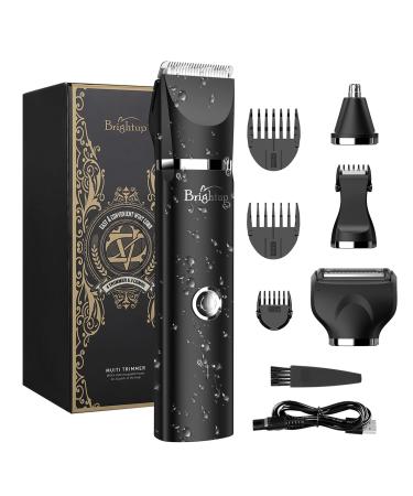 Brightup Body Hair Trimmer for Men, Electric IPX7 Waterproof Wet / Dry Pubic Ball Nose Facial Shaver with LED Light, Cordless Mens Trimmer with 4 Replaceable Blade Heads, Ultimate Male Hygiene Razor Black