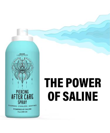 Base Labs Piercing Aftercare Spray | 4oz | Cleanses, Sterilizes & Soothes | Saline Solution for Piercings | Healing Treatment for Ears, Nose, Body & Belly Piercings - Buy Online on GoSupps.com