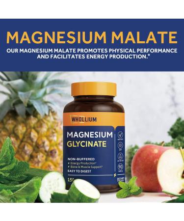Whollium Magnesium Glycinate 150mg | Fully Chelated for Optimal Absorption | Gentle on Stomach | High Bioavailability | Muscle, Brain & Heart Health | 90 Tabs - Buy Online on GoSupps.com