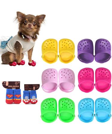 Puppy Dogs Candy Colors Sandals with Rugged Anti-Slip Sole, Breathable Soft Mesh Dog Slippers Cute Dog Shoes for Small Dogs Adjustable Breathable Comfortable Paws Holey Shoes (2 pairs (4pcs), Blue) 2 pairs (4pcs) Blue